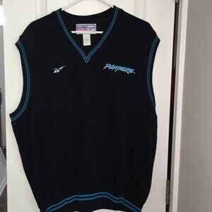 Old School NFL BLACK Retro Carolina Panther Vintage Golf Sweater Vest Mens L